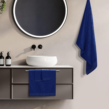Ultra Soft 3 Pack Cotton Towel Set, Contains a Bath Towels 28x55 inch, a Hand Towels 16x24 inch & a Wash Coths 12x12 inch, Ideal Everyday use, Compact & Lightweight - Navy Blue
