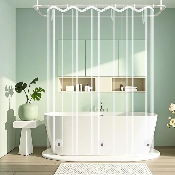 Seenus Waterproof Clear Shower Curtain with 3 Large Magnets, Bpa-Free PEVA 8G Shower Curtain Liner Weighted, 72 x 72 inch See Through Transparent Plastic Shower Curtain Durable for Bathroom