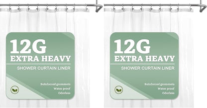 Barossa Design Extra Heavy Duty Shower Curtain Liner Thick - Soft Plastic Shower Liner Waterproof with Grommets & 3 Magnets, Clear, 72"x72" (Pack of 2)