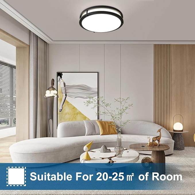 13inch LED Flush Mount Ceiling Light Fixture Dimmable Matte Black, Easy Install LED Ceiling Lamp Fixture Without Flicker, Super Bright 36W 3600LM 5CCT Warm to White Light 3000K to 6000K 2-Pack