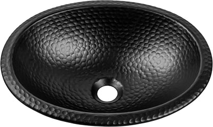 Monarch Abode Bathroom Sink – 17-Inch Oval Drop In Bathroom Sink, Top Mount Hand Hammered Matte Black Vanity Sinks for Countertop, Powder Room, Guest Bath or Restroom, Drop in Sinks for Bathrooms