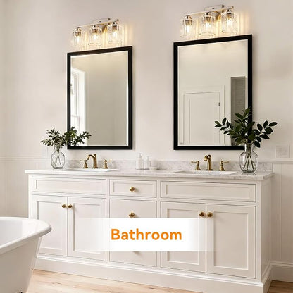 TALOYA Nickel 3Light Bathroom Vanity Light with Fluted Cylinder Glass Shade | Modern Vanity Lighting Fixtures, Bathroom Lights Over Mirror, Wall Mount Mirror Light Fixtures for Bathroom Hallway Bedroom