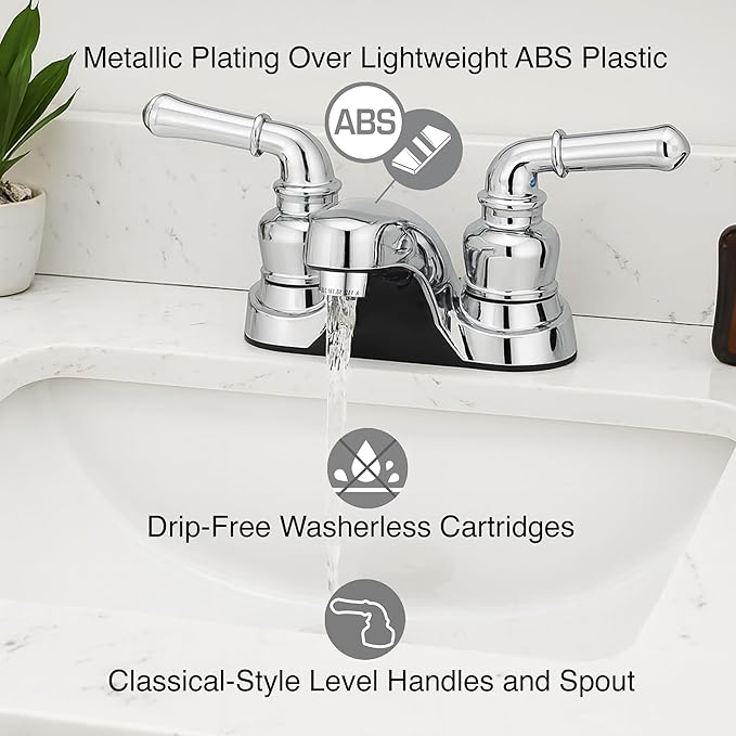 Pacific Bay Lynden Bathroom Sink Faucet - Metallic Plating Over Lightweight ABS Plastic (Chrome)