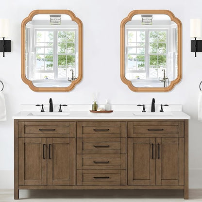 Natural Wood Framed Mirror,18X24 Inch Bathroom Mirror for Over Sink Modern Rounded Corner Rectangle Wall Mounted Mirror (Horizontal/Vertical)