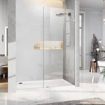 Bathroom Shower Glass Door 34" W×78.75" H, 3/8"(10mm) Thick Clear Tempered Glass Panel with Clamps, Fixed Frameless Waterproof Shower Door, Chrome