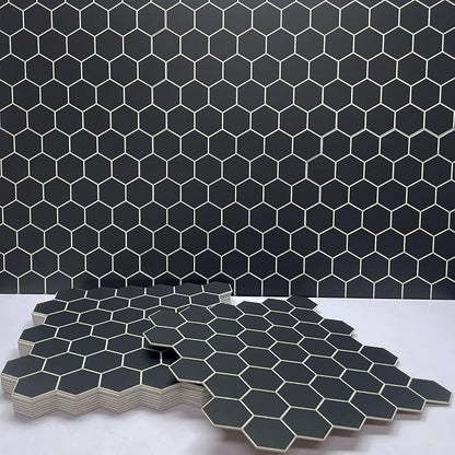 10-Sheet Hexagon Peel and Stick Backsplash, 11.42" x 11.42" Black Honeycomb Self-Adhesive Marble Mosaic Wall Tile, Waterproof Stick on Backsplash Tiles for Kitchen Bathroom Shower