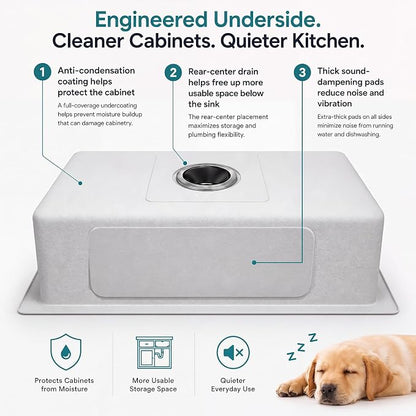 Kitsitchen RV Kitchen Sink,16 Gauge T304 Stainless Steel Undermount Kitchen Sinks, 23" x 16" x 7" Single Bowl Drop In Kitchen Sinks with Accessories,7 inch Deep for Outdoor Camper RV Sink