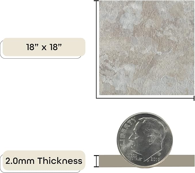 Majestic Self Adhesive 18-Inch Square Vinyl Floor Tiles, 10 Tiles - 18" x 18", Ghibli Beige Granite Pattern - Peel & Stick, DIY Flooring for Kitchen, Dining Room & Bathrooms by Achim Home Decor
