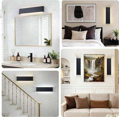 2 Pack 21.65in Modern LED Wall Sconces, Hardwired Up Down Lamp | 5CCT Adjustable 3000K-6500K. Black Indoor Wall Mounted Lights. Ideal Fixtures for Bathroom, Hallway, Bedroom, Living Room.