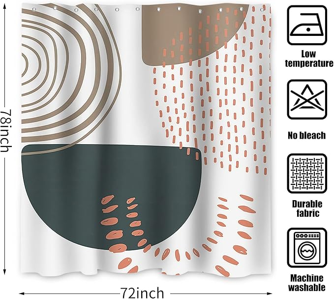 Boho Extra Long Shower Curtain, Mid Century Modern Abstract Minimalist Beige Neutral Machine Washable Waterproof Fabric for Bathroom Bathtub with 12 Hooks 72Wx78H