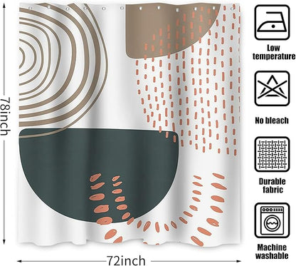 Boho Extra Long Shower Curtain, Mid Century Modern Abstract Minimalist Beige Neutral Machine Washable Waterproof Fabric for Bathroom Bathtub with 12 Hooks 72Wx78H