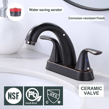 Bathroom Sink Faucet Oil Rubbed Bronze: ALEASHA 4 Inch Centerset Bathroom Faucet, 2-Handle Vanity Sink Faucet with Pop-Up Drain Stopper, RV Lavatory Faucets for Washroom Sink