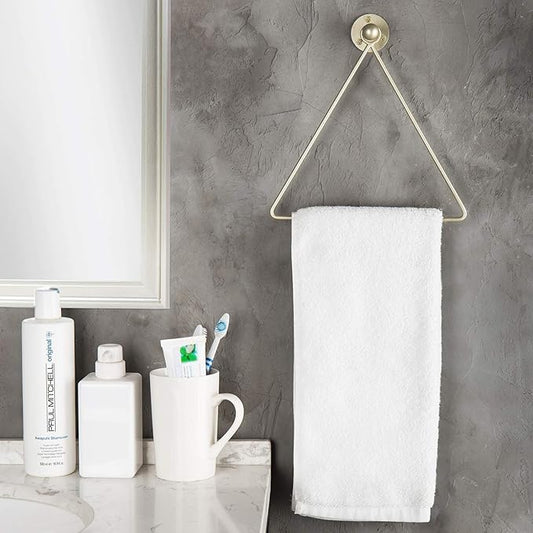 MyGift Hand Towel Holder Wall Mounted, Bath Hand Towel Rack, Triangular Towel Ring for Bathroom/Kitchen Accessories, Matte Brass Metal