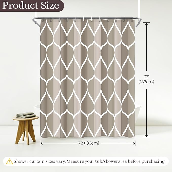 Gelbchu Geometric Shower Curtain for Bathroom, Light Gray Brown, 72x72 | with Hooks, Premium Polyester, Quick Dry, Water Repellent, Machine Washable, Rustproof Grommets, Modern Minimalist
