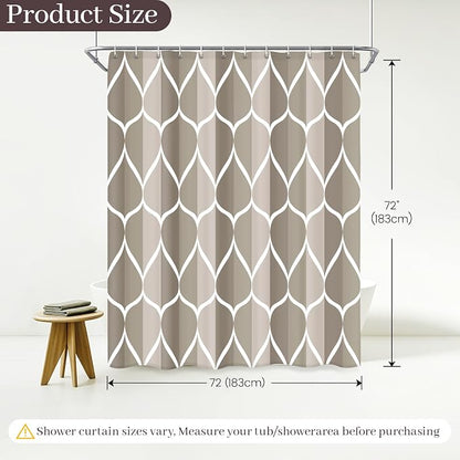 Gelbchu Geometric Shower Curtain for Bathroom, Light Gray Brown, 72x72 | with Hooks, Premium Polyester, Quick Dry, Water Repellent, Machine Washable, Rustproof Grommets, Modern Minimalist