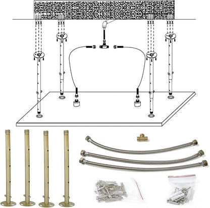 16"X32" Luxury High Pressure Rain Shower Head, Ceiling Mount Rectangle Rainfall Showerhead with Silicone Nozzles Full Body Fixed Showerheads For Modern Bathroom, Brushed Gold Plated Finish