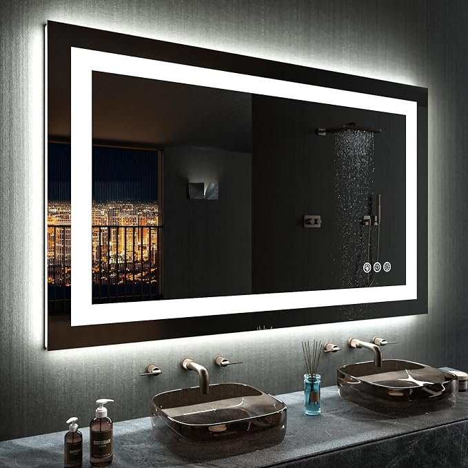 LOAAO 48"X32" RGB LED Bathroom Mirror with Lights, UL Listed | Anti-Fog, Dimmable, RGB Backlit + Front Lighted, Memory Function, Tempered Glass