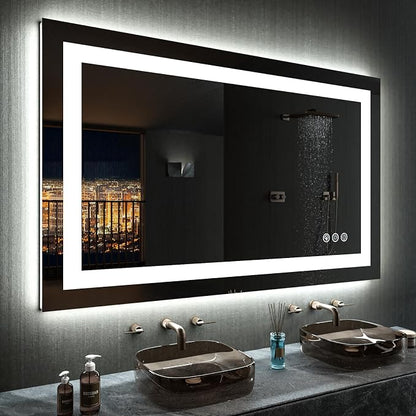 LOAAO 48"X32" RGB LED Bathroom Mirror with Lights, UL Listed | Anti-Fog, Dimmable, RGB Backlit + Front Lighted, Memory Function, Tempered Glass