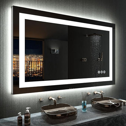 LOAAO 48"X30" RGB LED Bathroom Mirror with Lights, UL Listed | Anti-Fog, Dimmable, RGB Backlit + Front Lighted, Memory Function, Tempered Glass