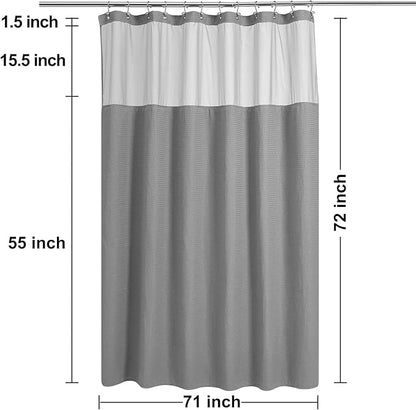 N&Y HOME Waffle Weave Shower Curtain with Snap-in Fabric Liner Set, 12 Hooks Included - Grey Shower Curtain Hotel Style, Water-Repellent & Washable, Mesh Top Window - 71x72, Gray