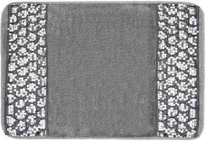 Zahari Home Sinatra Modern Bathroom Rug Classic Luxury Bath Rug Contemporary Decor Silver Bath Mat for Shower Unique Design Stylish Bathroom Rug Bath Shower Tub Decor Bling Silver