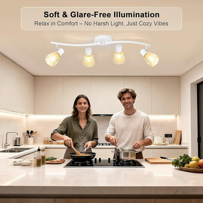 HiBay 4-Light Track Lighting White, Adjustable Modern Ceiling Light Fixture | with Glass Shades, Flush Mount Ceiling Wall Spotlight Indoor for Bathroom, Kitchen, Living Room, E12 Base, No Bulbs