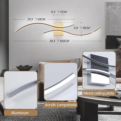 CANEOE Modern Wall Sconce, 39Inch Gold LED Wall Light Fixtures,6000K Bathroom Vanity Light Fixtures Over Mirror Indoor Bedroom Wall Lamps for Living Room Hallway Sconces Lighting