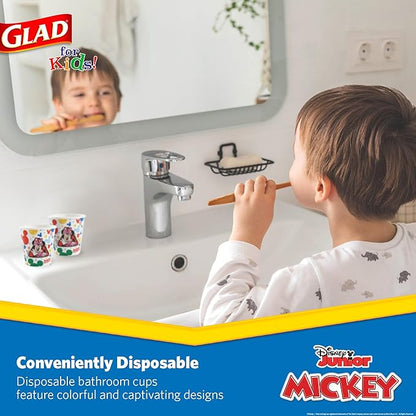 Glad for Kids Disney Mickey and Friends Disposable Mini Paper Cups, Mickey Mouse - Colorful Soak-Proof Bathroom Rinse Cups, Small Size Ideal for Little Hands, 3 oz, 100 Count (Pack of 6)