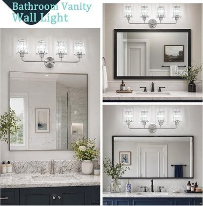 Brushed Nickel Vanity Lights 4-Light Crystal Bathroom Light Fixtures | Modern Bathroom Vanity Light E26 Wall Light over Mirror (Exclude Bulb)