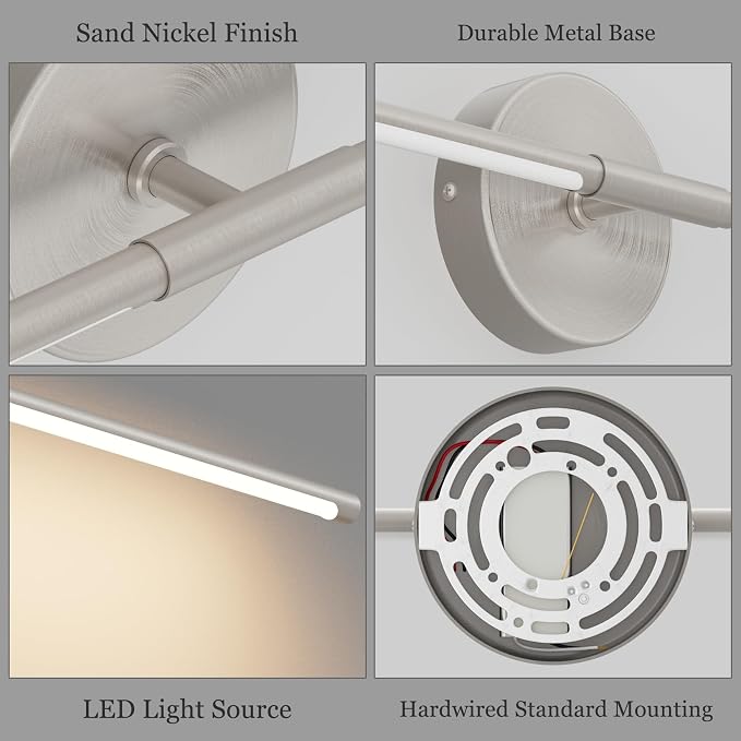 28In Sand Nickel Wall Sconces Set of Two Hardwired 3000K LED Modern Vanity Light 360° Rotatable for Living Room Bedroom Bathroom(2 Pack)