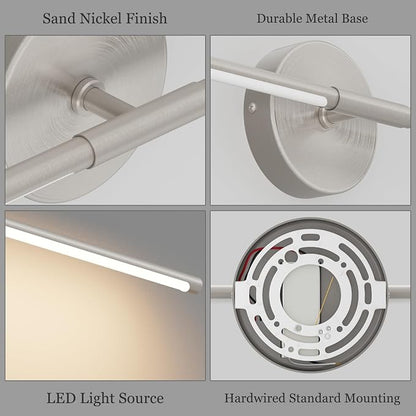 28In Sand Nickel Wall Sconces Set of Two Hardwired 3000K LED Modern Vanity Light 360° Rotatable for Living Room Bedroom Bathroom(2 Pack)