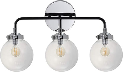 JONATHAN Y 22" Chrome/Black 3-Light LED Wall Sconce Vanity Lighting, Clear Glass Globe Shade Modern Contemporary Sconce for Bathroom Mirror, Hallway, UL Listed (JYL9058A)
