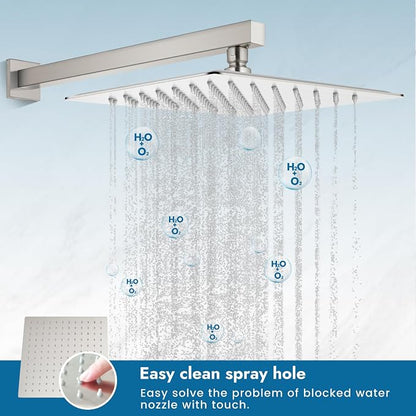 Brushed Nickel Shower Faucet Set, 10 Inch Rain Shower System with Valve | Complete Rain Shower Set with Valve, Single Handle Wall Mount Design