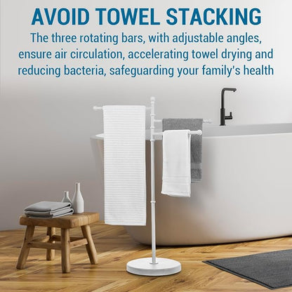 MyGift 40 Inch Freestanding Towel Rack, 3 Swivel Bar Bathroom Drying Stand | Three rotating bars provide convenient towel drying and storage for bathrooms, pools, spas, and hot tub areas