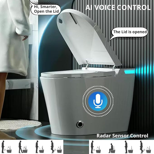 Electric Bidet Smart Toilet, Voice Control, Auto Open/Close Lid & Seat with Radar and Foot Sensor, Auto Flushing, 6 Modes Warm Water Wash, Dryer, Heated Seat, 20-year warranty. (TD-769EV)
