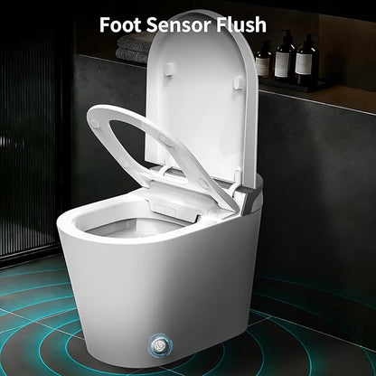 Smart Toilet with Bidet Built in, Elongated One Piece Bidet Toilet with Auto Flush, Heated Seat, Instant Warm Water, Dryer, Foot Sensor.Deodorization