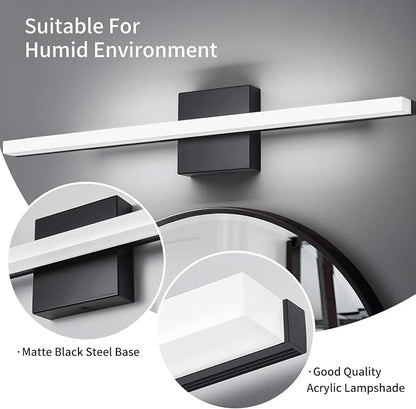 Modern LED Vanity Lights for Bathroom, 24IN 14W Daylight White Black Bathroom Light Fixtures