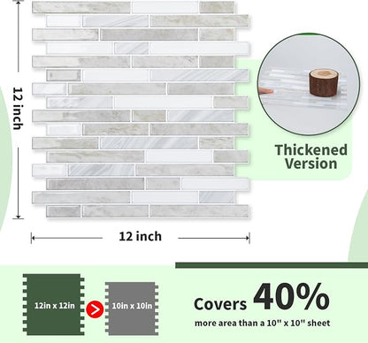 LONGKING 10-Sheet Extra Thick Peel and Stick Backsplash Tiles, Waterproof Kitchen Backsplash Peel and Stick Tile, Self-Adhesive Backsplash for Kitchen, Beige & White | Peel and stick backsplash, self-adhesive wall tile, Beige White, extra thick, waterp...
