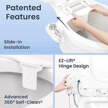 LUXE Bidet NEO 320 Plus - Warm Water, Dual Nozzle, Non-Electric Bidet Attachment for Toilet Seat, Patented Slide-In Install, 360° Self-Clean, EZ-Lift to Clean, Feminine & Rear Wash (Rose Gold)