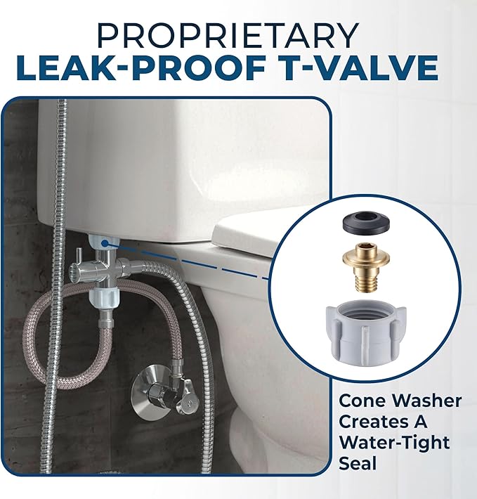 HammerHead Showers Solid Metal Adjustable Pressure Handheld Bidet Sprayer for Toilet, Handheld Bidet Attachment with 47-Inch Hose and Leak-Proof T-Valve, Jet Spray for Toilet, Muslim Shower, Chrome