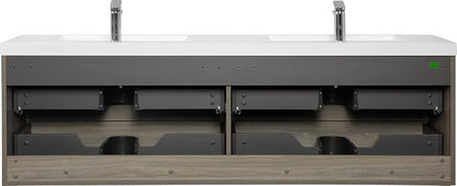 72 Inch Floating Bathroom Vanity with Double Sink, Large Storage Wall Mounted Floating Vanity with Soft Close Drawers, One-Piece Basin Bathroom Sink Cabinet (Ash Grey, 72 Inch Double Sink)