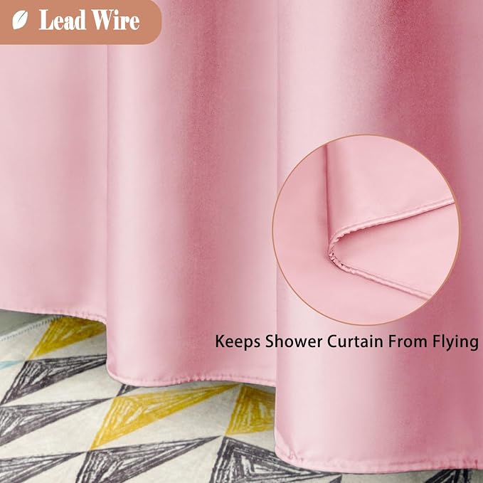 UFRIDAY 72x78 Inch Shower Curtain Pink with Mesh Window, Machine Washable Water Resistant Bathroom Curtains Grommet Shower Curtain Set with 12 Hooks
