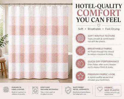 Dainty Home Ombre Waffle Weave Shower Curtain 70 x 72 Blush Textured Fabric Shower Curtain, Hotel Style Waffle Weave Bathroom Curtain, Water Resistant Polyester Ombre Shower Curtain