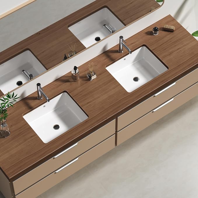 Enbol 20x16 inch Undermount Bathroom Sinks Rectangular White Porcelain Vessel Sink Modern Under Counter Lavatory Basin ECU1713