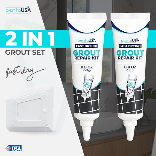 Premixed Tile Grout Repair - White 2-Pack (17.6oz/500g) | Acrylic sanded formula, for bathroom shower kitchen tile, water-resistant, 24-hour cure, 58 sq ft, value 2-pack