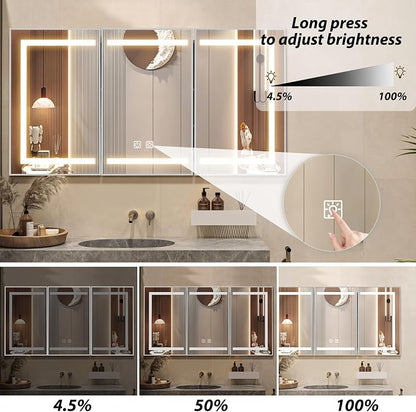 APRILSOUL 48x32 Inch Lighted Bathroom Medicine Cabinet with Mirror, Silver Recessed or Surface Mount Medicine Cabinet Mirror with Storage and LED Lights, 3 Colors Temperature, Dimmable Light