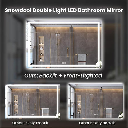 Snowdool 60 x 24 in LED Bathroom Mirror, Front and Backlit, Anti-Fog | Front and Backlit, 3 Color Temperatures, Anti-Fog, Tempered Glass