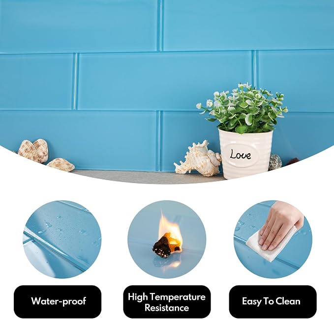 Blue Glass Subway Tile, Glass for Bathroom Kitchen Shower Backsplash Wall, 4 x 12 Inches, 4 Sq.Ft.