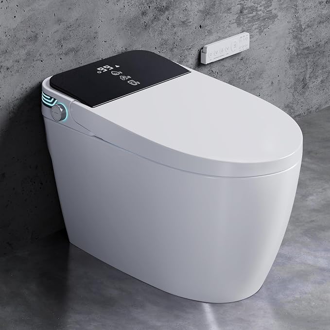 Smart Toilet with Bidet Built In, Tankless Bidet Toilet with 1000g MaP Flush Power, Auto Open/Close Lid, Dual Auto Flush, Heated Seat, Air Dryer, Multiple Cleaning Modes, Foot Sensor