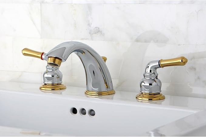 Kingston Brass KB964 Magellan Widespread Bathroom Faucet with Retail Pop-Up, Polished Chrome/Polished Brass